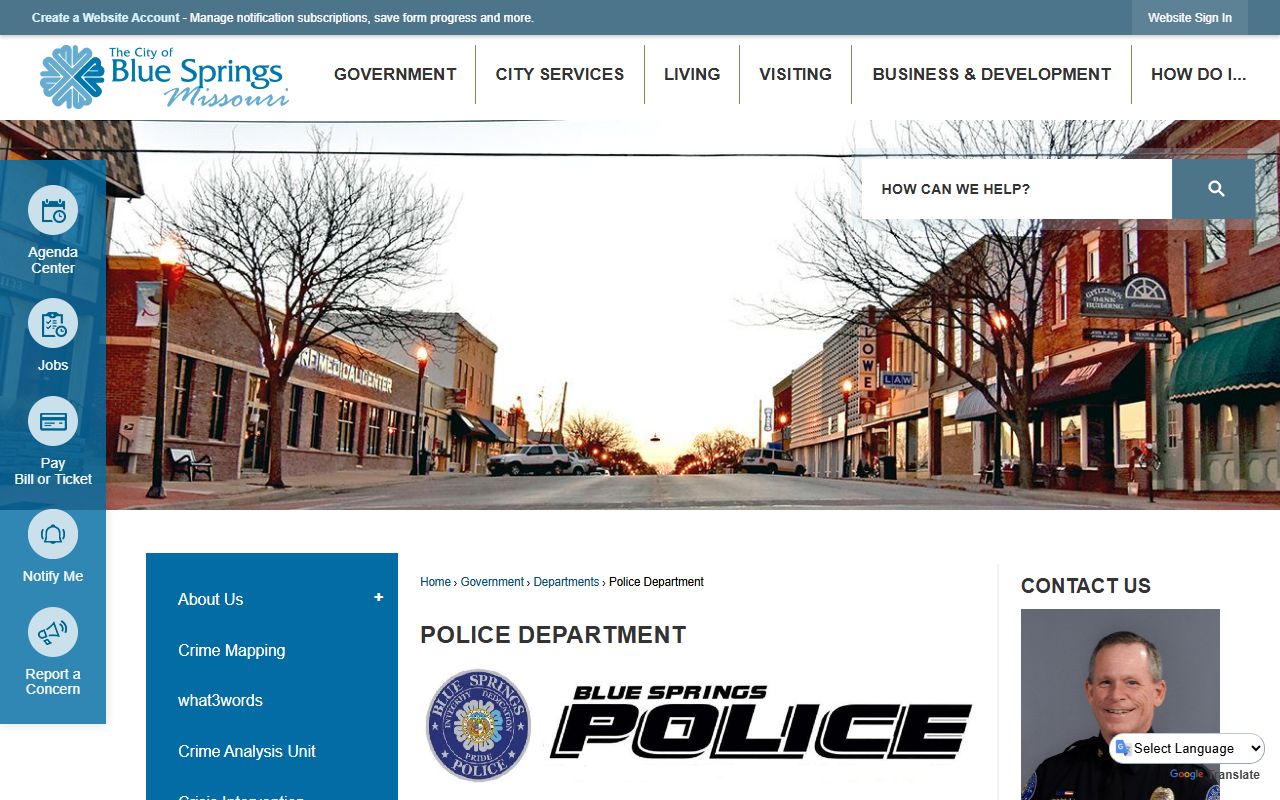 Blue Springs Police Department website for criminal history record requests