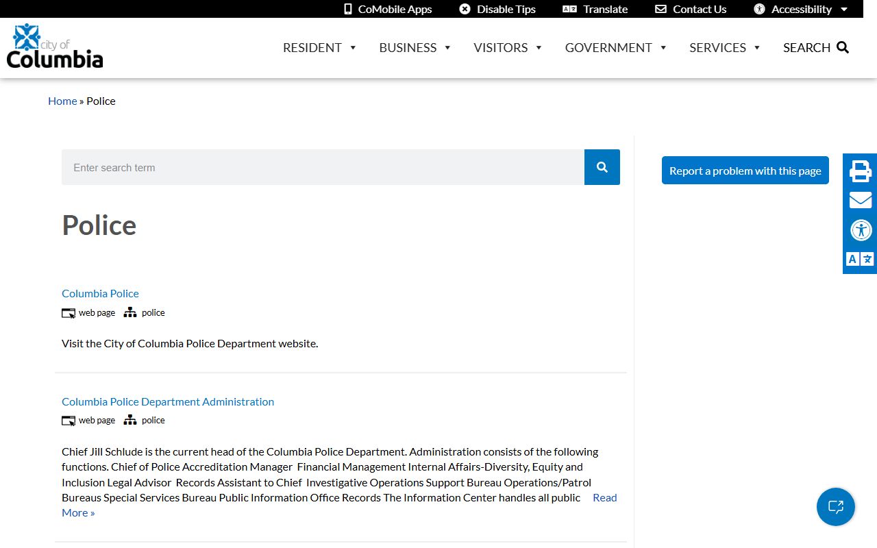 Columbia Police Department for criminal history record requests