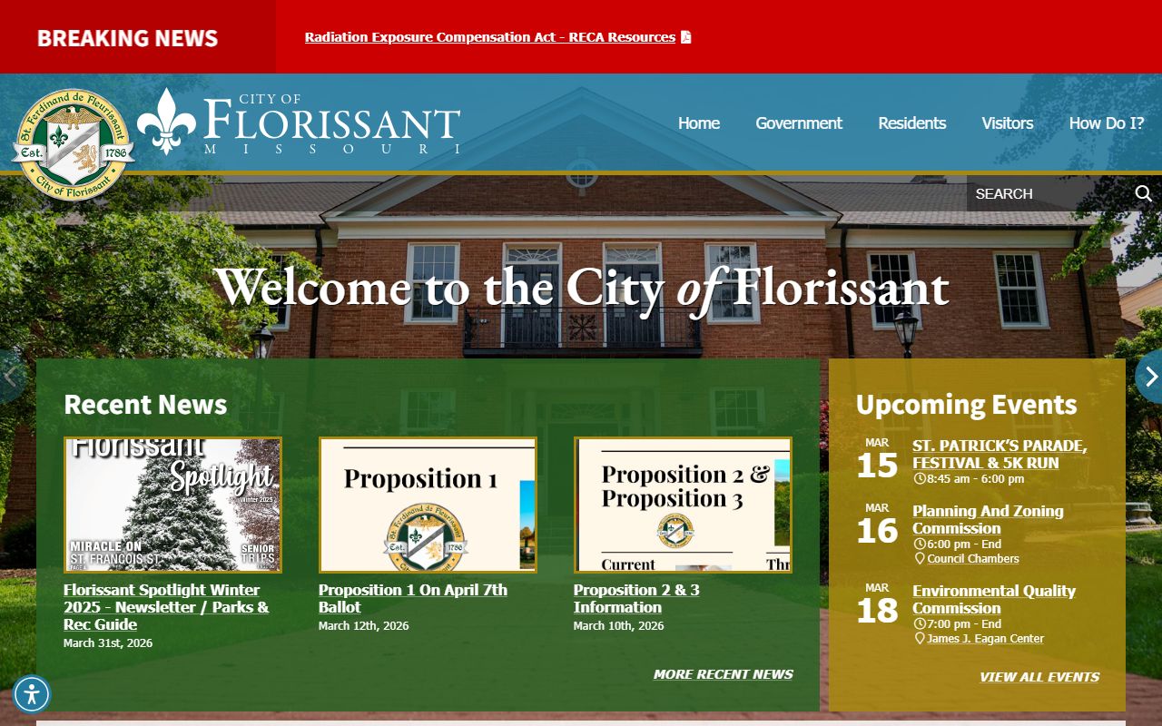 Florissant city government website for criminal history resources