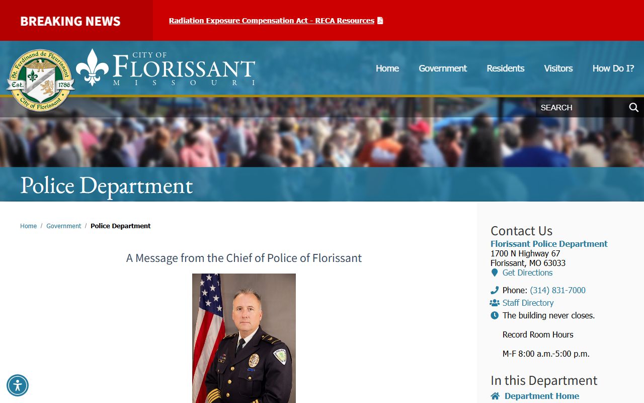 Florissant Police Department website for criminal history record requests