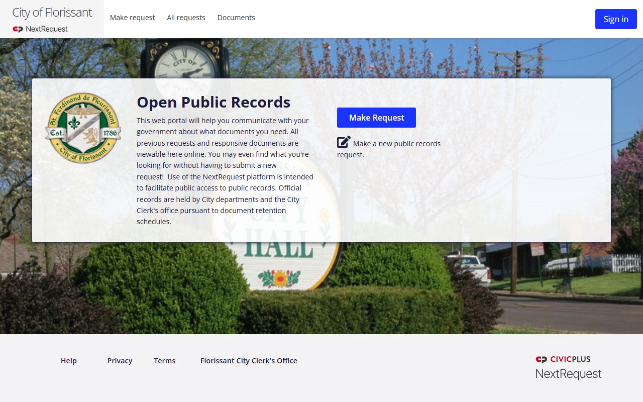Florissant records portal for submitting criminal history requests online