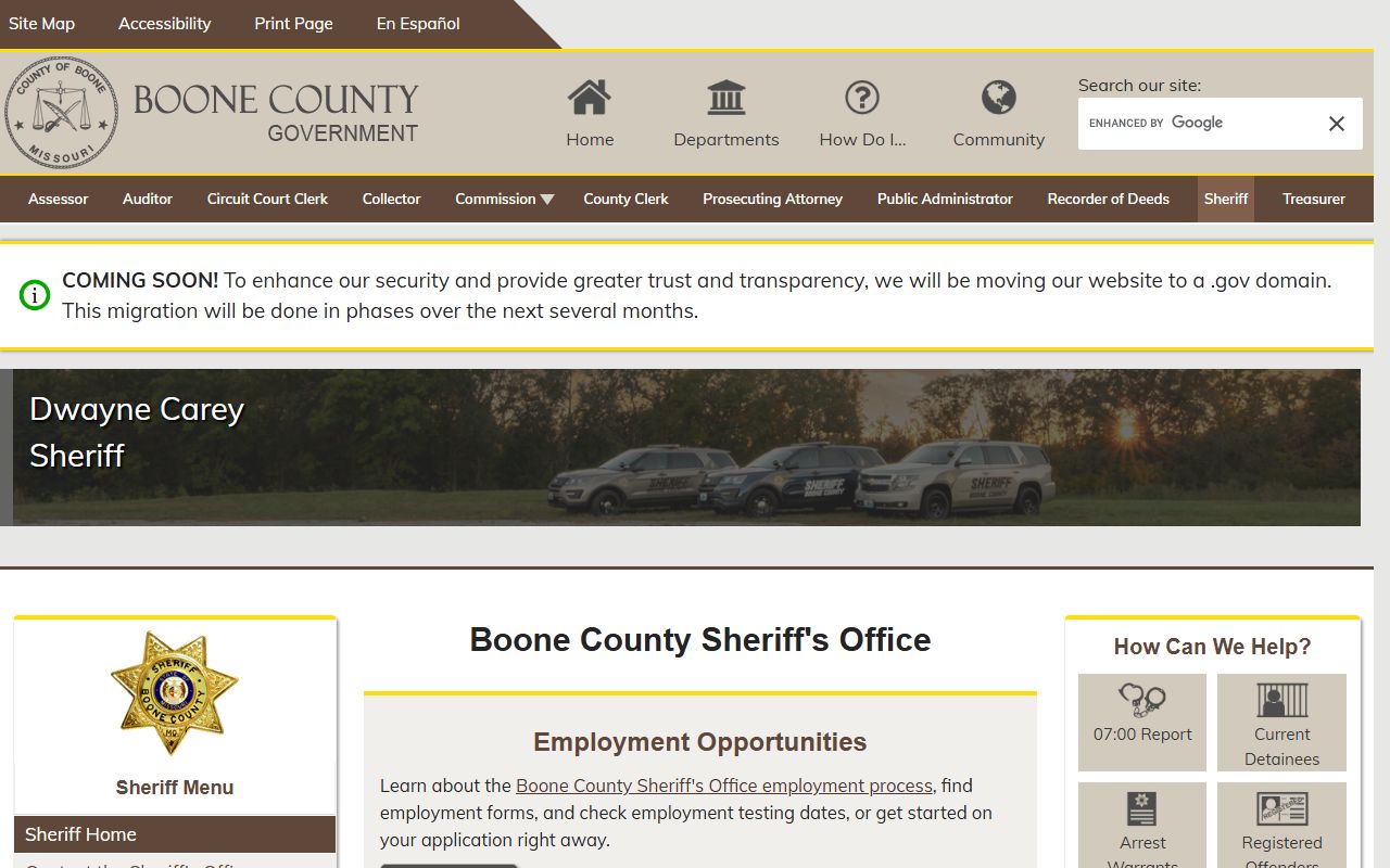 Boone County Sheriff's Office for criminal history record requests
