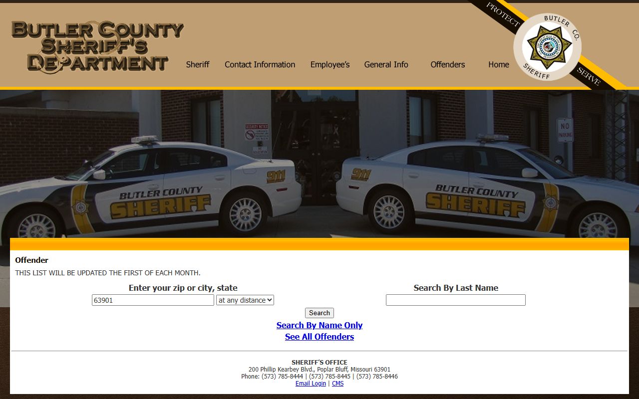 Butler County offender search tool for criminal history records