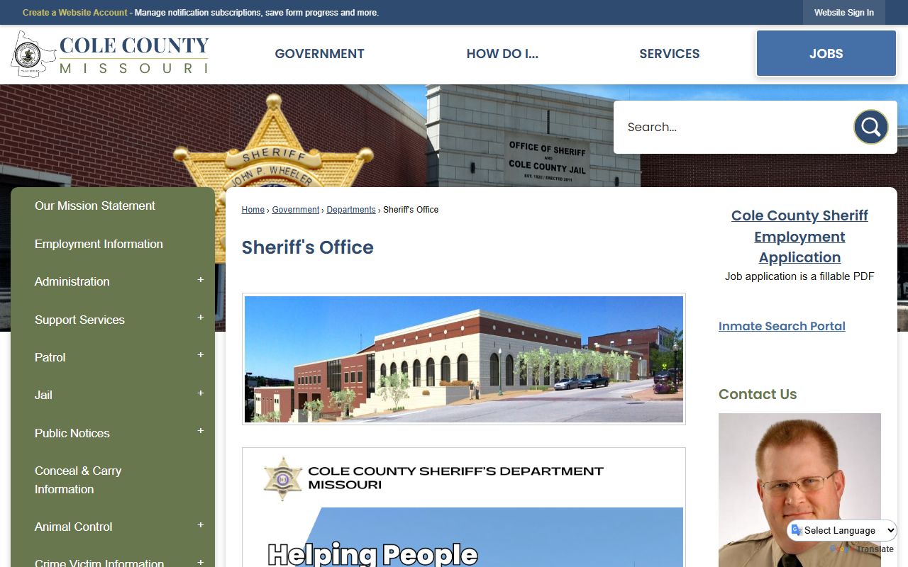 Cole County Sheriff's Office website for criminal history record requests