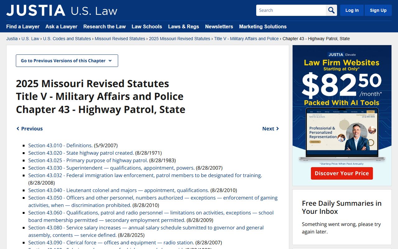 Missouri Chapter 43 statutes governing criminal history records